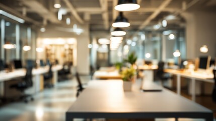 Blurred view of a modern open plan office during daytime