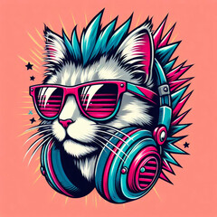 Fototapeta premium the head of a cat, cat, cat with headphone, cat vector, cat with a bow tie, cat with a bow, cat on a black background, black cat with red eyes, black cat with red hair, cat head with wings