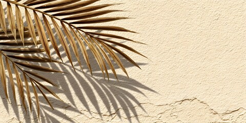 Obraz premium Soft Palm Leaf Shadow Cast Gracefully on a Warm Beige Textured Background for Natural Minimalist Design Aesthetics