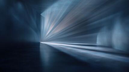 Abstract dark interior scene with diffused light and dramatic shadows