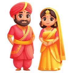 Punjabi Wedding Couple, Happy Indian Couple In Traditional Wedding Attire