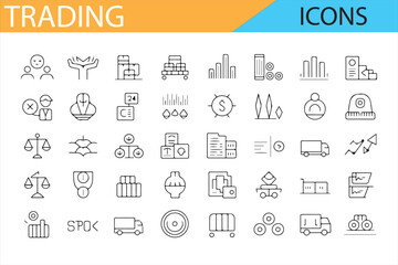 Modern trading icons for business analysis, financial growth, and logistic management.