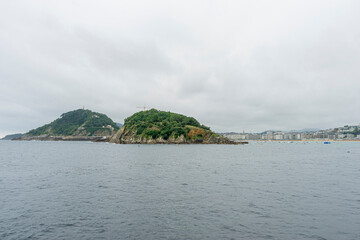 San Sebastian Coastline with Island View in Cloudy Weather