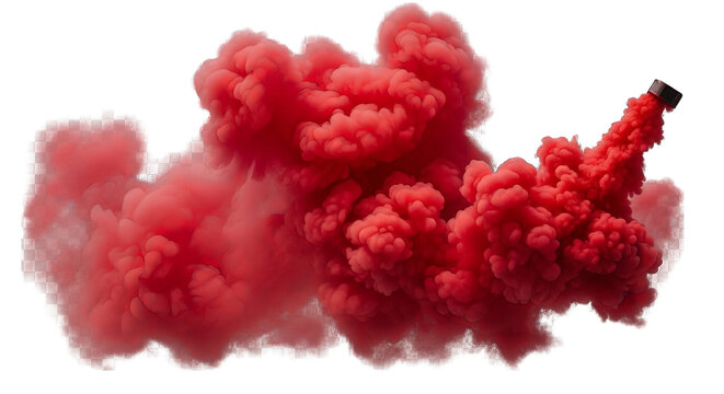 Vivid red smoke plume billows against a black background, creating a sense of energy and drama.