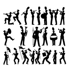 set of marching band silhouette, set of marching band vector