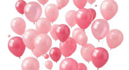 Floating assortment of pink balloons creates a whimsical and festive background isolated on black