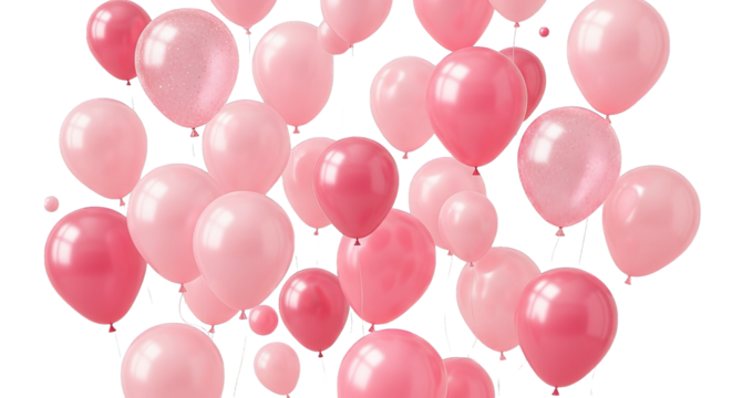 Floating assortment of pink balloons creates a whimsical and festive background isolated on black