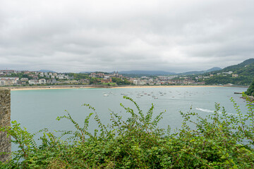 Tourism, view of the city of San Sebastian, with La Concha beach, from Mount Urgull. Summer...