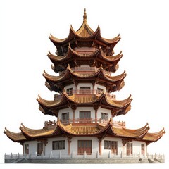Fototapeta premium Ornate Chinese Pagoda against a white background.
