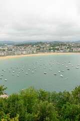 Skyline, view of the city of San Sebastian, with La Concha beach, from Mount Urgull. Summer...