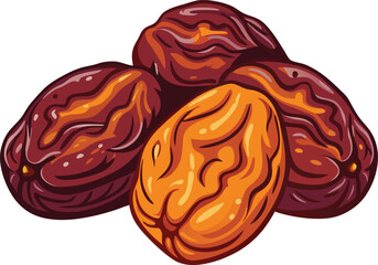 Pile of dried raisins and sultana, sweet fruit snack vector illustration.