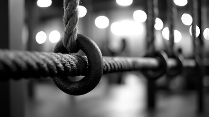 Close Up of Weathered Rope and Metal Ring in Industrial Setting