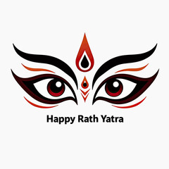 Stylized Hindu goddess eyes with spiritual symbols and "Happy Rath Yatra" text, perfect for celebrating cultural heritage, devotion, and festive occasions in India.
