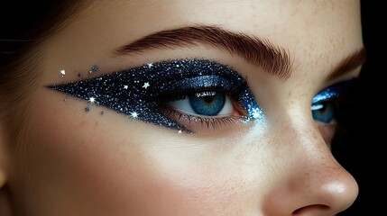 Celestial Black Eyeshadow with Glittery Galaxy Design on Eyes