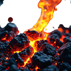 Lava flow red hot molten isolated, Natural volcanic object, Organic earth element, Decorative fiery texture, Dynamic heat component