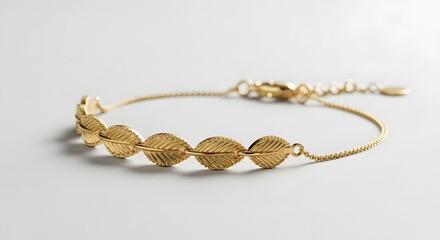 Delicate Gold Leaf Bracelet Minimalist Jewelry Accessory Fashion Elegant Simple Design on White Background