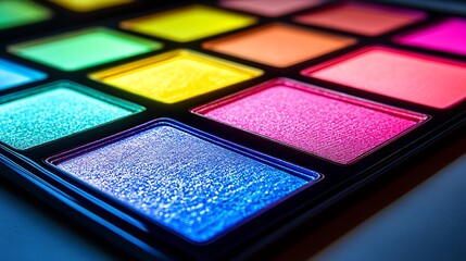 Vibrant Black Eyeshadow Palette with Holographic Stickers and Colors