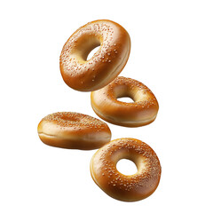 Tasty Bagels Flying in the Air Isolated PNG Design