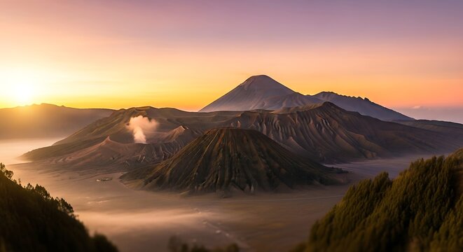 Mount Bromo sunrise misty golden hour