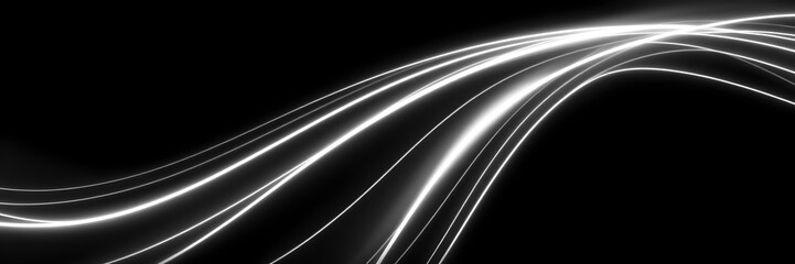 Abstract background with dynamic glowing white neon lines on black. A modern, high-tech design...