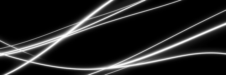 Abstract background with dynamic glowing white neon lines on black. A modern, high-tech design...