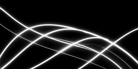 Abstract background with dynamic glowing white neon lines on black. A modern, high-tech design...