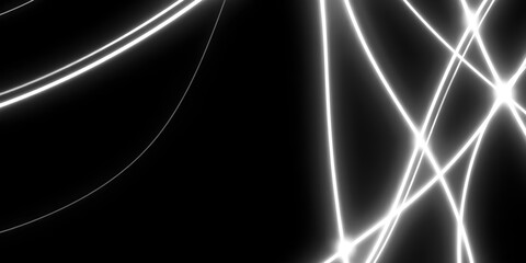 Abstract background with dynamic glowing white neon lines on black. A modern, high-tech design...