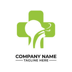 Minimalist Medical Logo with a Green Cross Symbol and Abstract Organic Shape Representing Health and Wellness for Healthcare Company Branding