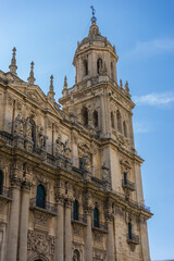 Obraz premium Beautiful detail of Santa Iglesia Catedral in Jaen, Andalucia showcasing architecture and artistry on a clear day
