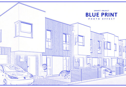 Architectural House Plan Blueprint Photo Effect