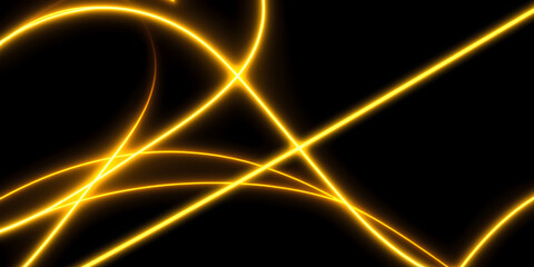 Dark abstract background with gold neon glowing lines. Bold neon gold light trails on a dark surface, creating a striking and futuristic effect. Perfect for tech, digital design themes