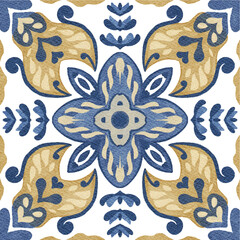 Watercolor decorative ornament on isolated background. Symmetric seamless batik floral mandala tribal ethnic pattern for fabric textile card wrapping wallpaper