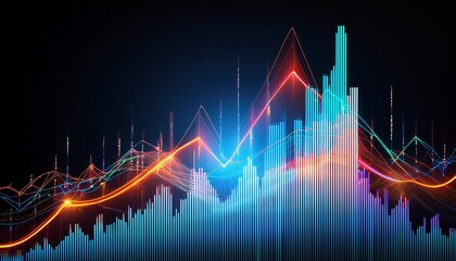 Fototapeta premium financial data chart with lines and bars on a dark background