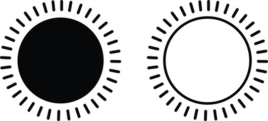 Sun icon set, Sun symbol vector sunshine and solar glow, sunrise Decorative circle full sunlight collection. Hot solar energy