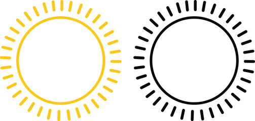 Sun icon set, Sun symbol vector sunshine and solar glow, sunrise Decorative circle full sunlight collection. Hot solar energy