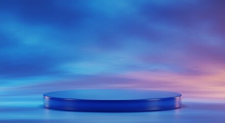 Sky-inspired background with bold blue pedestal and clear texture