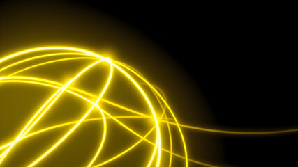 Dark abstract background with gold neon glowing lines. Bold neon gold light trails on a dark...