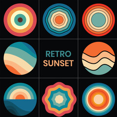 Retro Sunset Vector Circle – Vintage Summer Landscape Badge