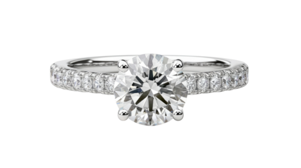 Elegant silver ring with sparkling diamonds and polished metal band isolated on white background