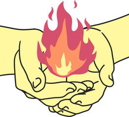 Caring Hands Protecting Burning Flame Vector. Symbolizing energy, protection, warmth, and safety. Perfect for concepts about renewable energy, care, power, and human responsibility.