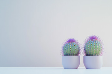 Two Potted Cacti on Table