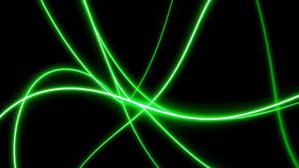 Dark abstract background with green neon glowing lines. Bold neon green light trails on a dark...