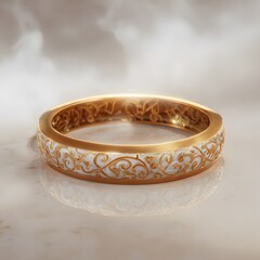 Elegant Gold Ring with Intricate White Filigree Design