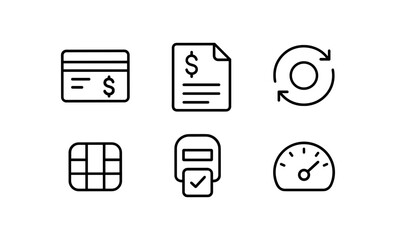 Saas billing icons with linear style: payment, invoice, and subscription management