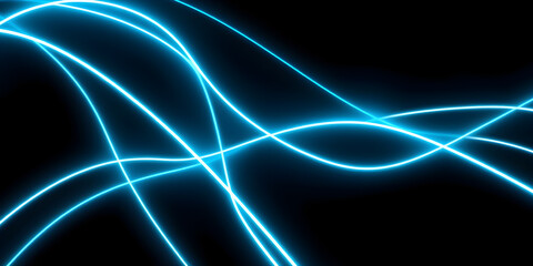 Dark abstract background with red neon glowing lines. Bold neon blue light trails on a dark surface, creating a striking and futuristic effect. Perfect for tech, digital design themes