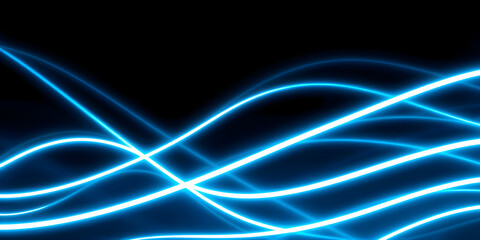 Dark abstract background with red neon glowing lines. Bold neon blue light trails on a dark surface, creating a striking and futuristic effect. Perfect for tech, digital design themes