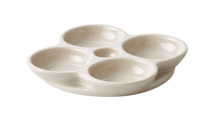 A ceramic condiment dish with dividers variant 6512, white background --ar 16:9