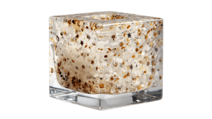 A clear resin pen holder with fleck details variant 1175, white background --ar 16:9