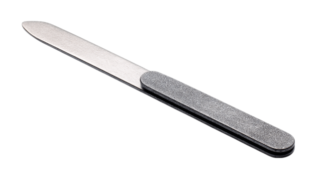 A dual-grit nail file with storage sleeve variant 1747, white background --ar 16:9