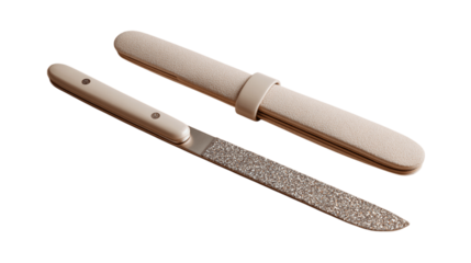 A dual-grit nail file with storage sleeve variant 1747, white background --ar 16:9